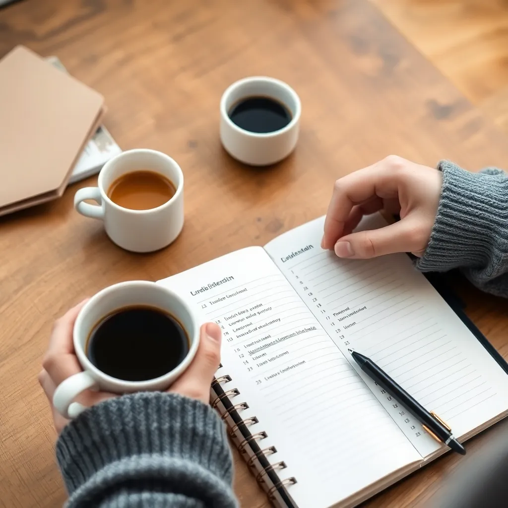 Človek plánujúci svoje ciele a úlohy v diári