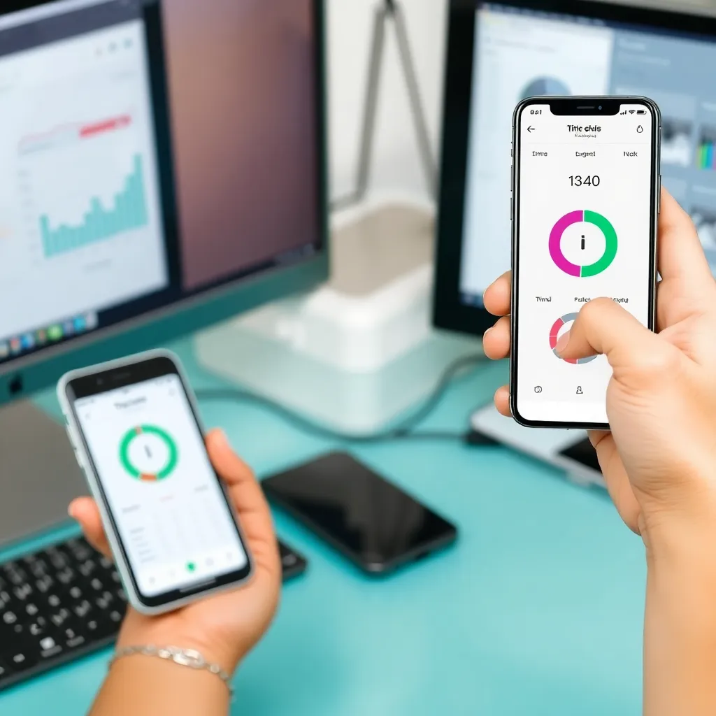 Osoba používajúca aplikácie na sledovanie času na počítači a mobile
