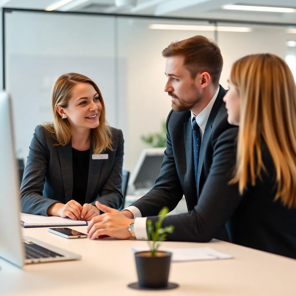 Úspešní profesionáli diskutujúci o produktivite a cieľoch